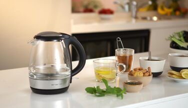 Електричний чайник EMERIO з об'ємом 1.7 л, 2200 Вт, синя LED-підсвітка, 360° підставка, скло Borosilikat, без BPA, WK-119988.7