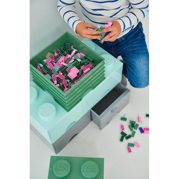 LEGO коробка для зберігання, 4 кнопки, штабельована, 5,7 л, пісочно-зелена