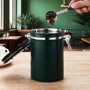 Металева кавова банка 1.8 л з датою та ложкою, для кави, горіхів, какао, чаю