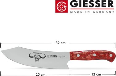 Ніж кухарський Giesser Red Diamond 20 см, PremiumCut No 1, Німеччина - професійний кухонний ніж з нержавіючої сталі, червоний акрил