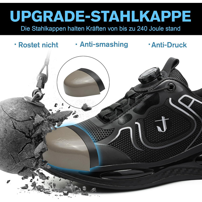 Черевики робочі, захисні: водонепроникні, легкі, спортивні, з металевим носком. Дихаючі, антиковзкі кросівки для чоловіків та жінок (45 EU, Чорний)