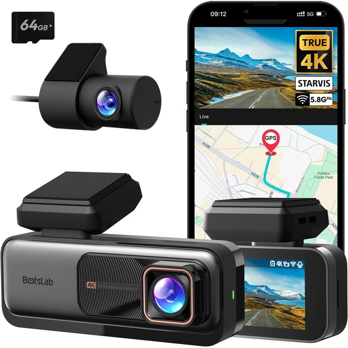 Відеореєстратор BORSLAB Dashcam Auto G980H 4K з GPS, WiFi, ADAS, нічне бачення, 170° та 24/7 паркування