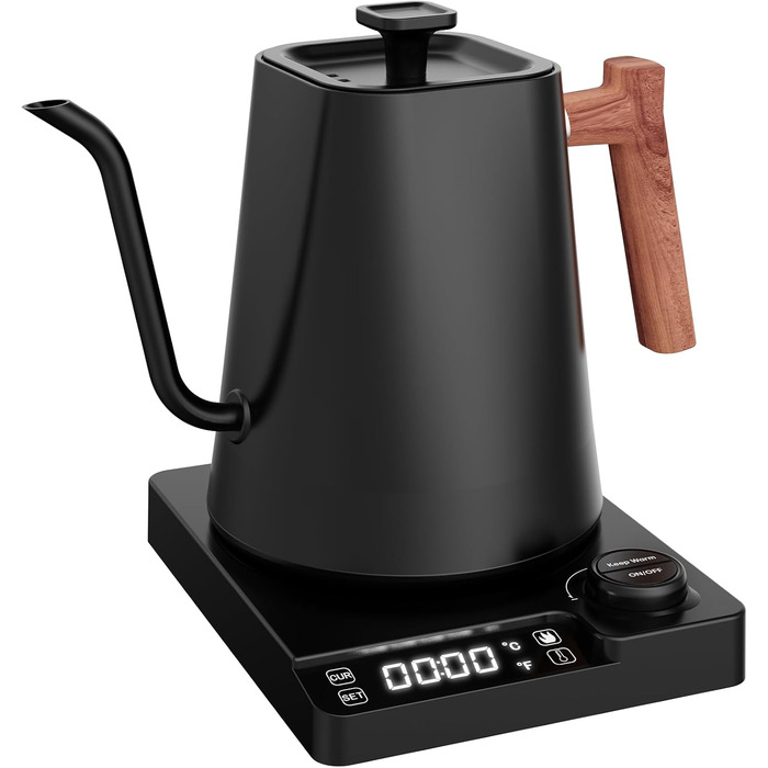 Vmotal Stainless Steel Kettle with Temperature Setting, Swan Neck Kettle, 24-Hour Keep Warm Function, 1200W Electric Kettle with Temperature Display, 1L Coffee Kettle