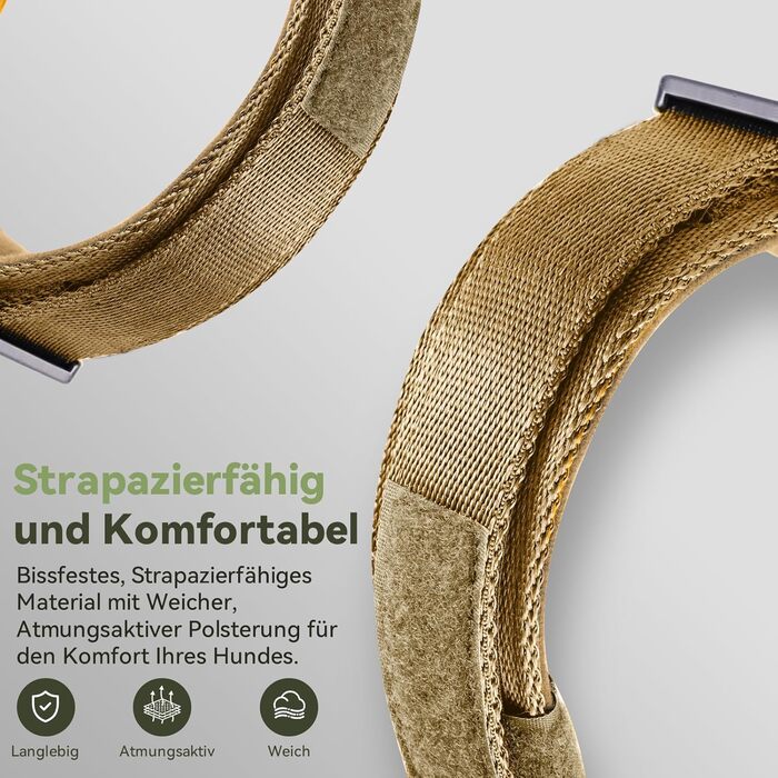 Тактичне обплетене нашийник для собак з ручкою, водонепроникний нашийник з Airtag, товстий регульований нашийник для собак з м'якою підкладкою, металева застібка для середніх та великих собак (Хакі, L(18'-23'))