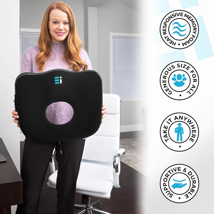 Подушка для геморою та простати Ergonomic Innovations: ортопедичний сидіння для полегшення болю, сидіння після операції, чорний, великий розмір