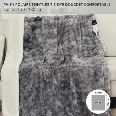 Електрична ковдра COZYTY з автовимкненням 150x200 см – фланелева ковдра з 6 рівнями нагріву, таймером 10 годин, захистом від перегріву, машинне прання (сірий/чорний)