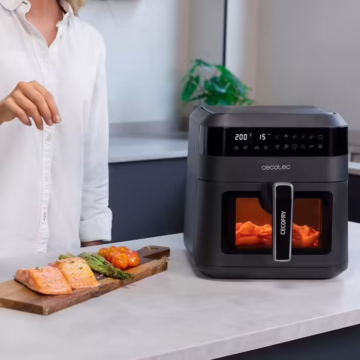 Аерофритюрниця Cecotec Cecofry Experience Window 6000, 6 л, 1300 Вт, PerfectCook, 9 програм, таймер, сенсорна панель, чорна з вікном
