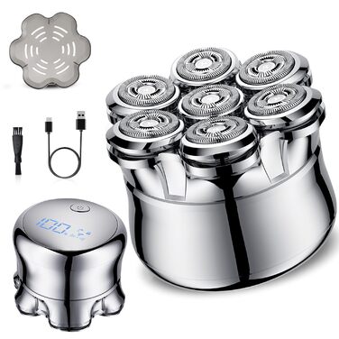 Електрична бритва чоловіча 7D Glatzen з плаваючою головкою, LED-дисплеєм, 2 режимами, Type-C зарядка, срібляста