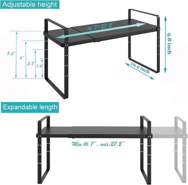 iPEGTOP Pull-Out Shelf, 2 Pack, Heavy-Duty Steel, Adjustable Height, for Home, Office, Pantry, Kitchen, Countertop, Size L, Black