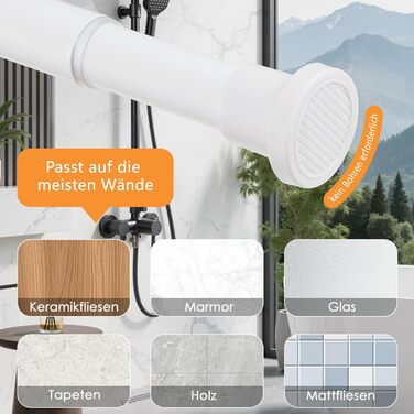 Штанга для душу без свердління 73-224 см, висувна для ванної кімнати, душу, вітальні, біла