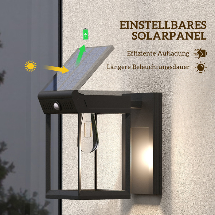 Outsunny Solar Wandleuchte LED Outdoor Light Warm White Adjustable with Light Sensor IP44 for Garden Terrace Black