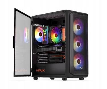 Корпус ПК Krux Orona ARGB Midi Tower, загартоване скло, 4 вентилятори 120мм, чорний