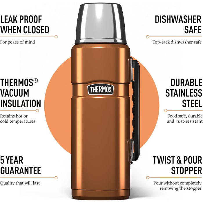 King Stainless Steel Flask with Handle - 1.2L / 1200ml - Brown