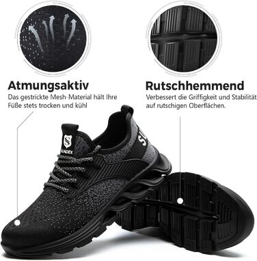 Зручні робочі черевики SUADEX з металевим носком для чоловіків та жінок, дихаючі, розміри 37-48 EU, чорний