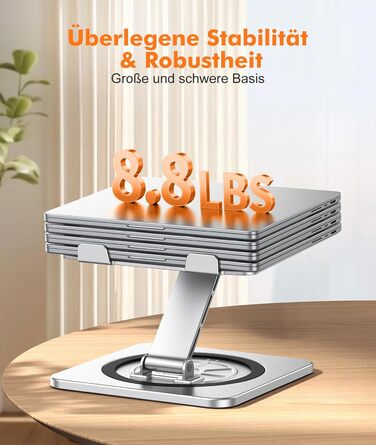 Підставка для ноутбука з поворотним столом 360°, регульована, алюміній, ергономічна, з вентилятором, складна, для MacBook Air/Pro (10-16')