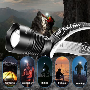 Налобний ліхтар WholeFire LED XHP90, 15000 люмен, USB акумулятор, водонепроникний, зум, потужний світильник для кемпінгу, бігу