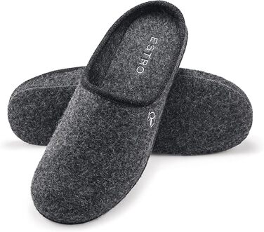 Чоловічі фетрові тапочки ESTRO з фетровою підошвою - теплі зимові домашні тапочки для чоловіків (46 EU, широкі, графіт)