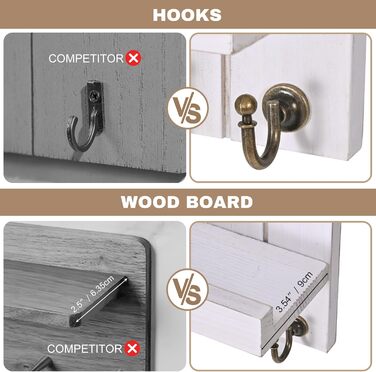 Дерев'яне ключниця з полицею, 5 гачків, для прихожей, вітальні, спальні, світло-білий колір