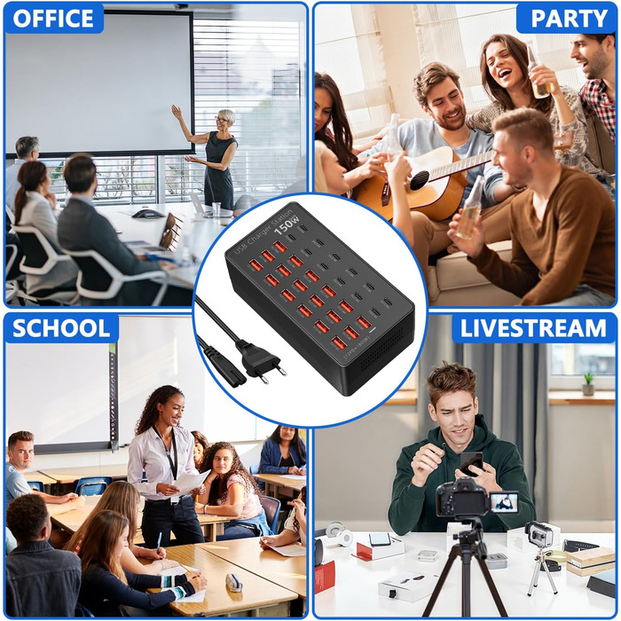 USB-станція зарядки 30 портів 150W USB-C, хаб для iPhone/Samsung/Pixel/планшетів. Мережевий адаптер живлення