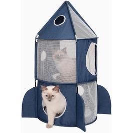 Catit 42001 Vesper Tower, rocket-shaped, with sleeping cushion, for cats, blue