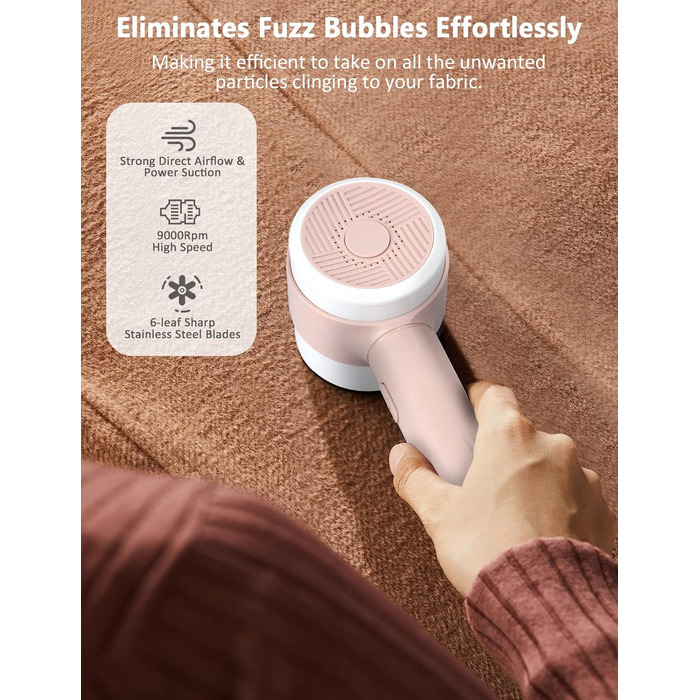 Електричний видалення ворсу LtYioe: портативний, USB, з магнітною адсорбцією, потужний, для різних тканин (рожевий)