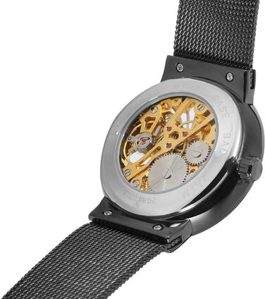 Чоловічий механічний годинник FORSINING з тонким корпусом та сталевим браслетом, Skeleton, чорний колір