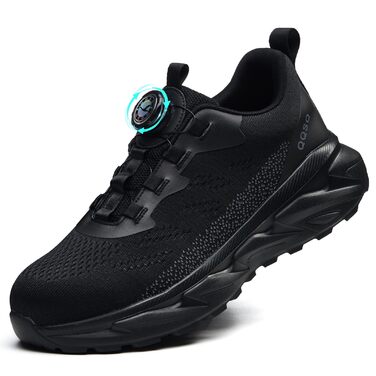 Черевики робочі чоловічі/жіночі, спортивні, дихаючі, анти-удари, зі сталевим підноском, шнурівка, швидка застібка, поворотний замок, 46 EU, чорні