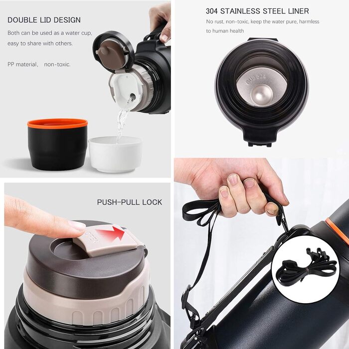 Термофляка з нержавіючої сталі 2л з 2 чашками, камуфляж, 24 години, BPA-free, для гарячих та холодних напоїв