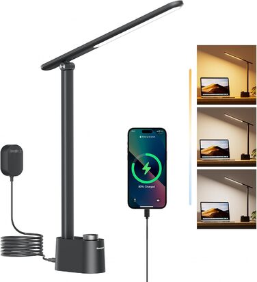 LED лампа Honeywell для столу з USB-портом, регульована яскравість, захист очей, Sunturalux™, для офісу та дому, складна, чорна