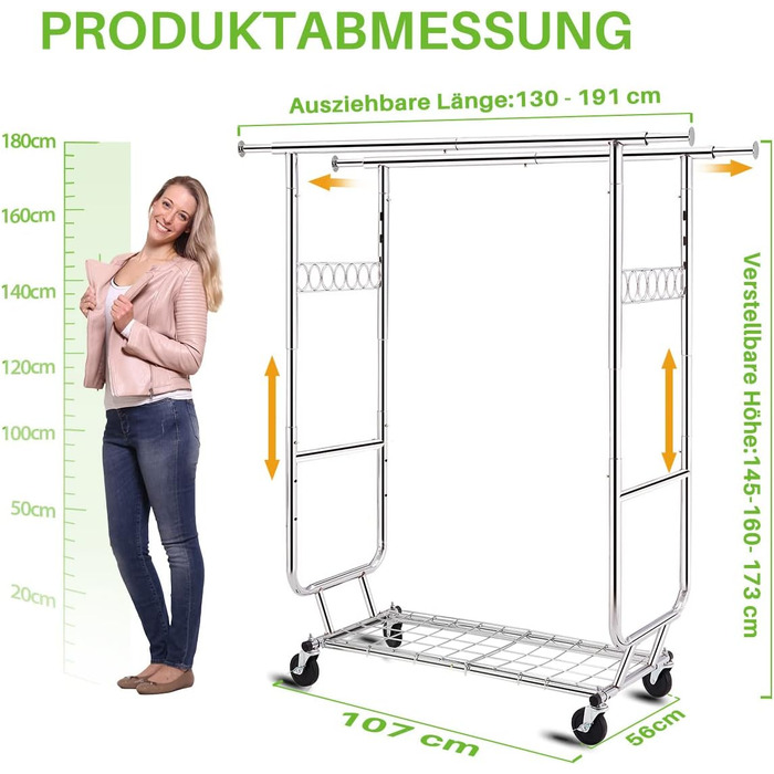 Стійка для одягу HOKEEPER на колесах, подвійна, вантажопідйомність до 283 кг (D002)