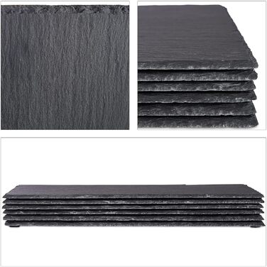 Relaxdays Slate Plates Set of 6, Large Serving Plates made of Slate, for Serving & Labeling, 30x40 cm, Anthracite