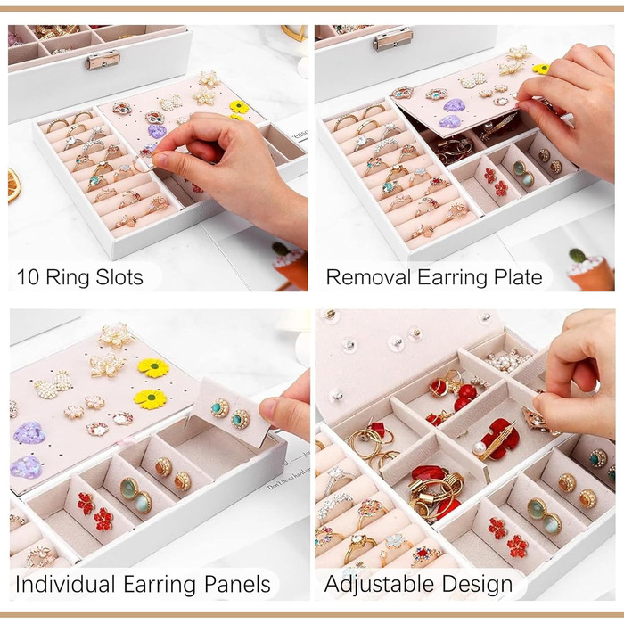 Шкатулка для прикрас XPOOP з відділеннями, для жінок, з ключем, знімний лоток, для кілець, сережок, браслетів, намист, брошей