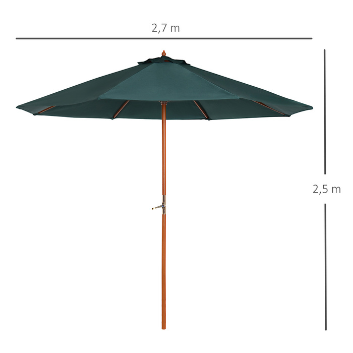 Сонцезахисний парасоль з дерева Outsunny Holzschirm Garten Sonnenschirm Balkonschirm 2,5 м Темно-зелений | Aosom