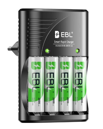 Зарядний пристрій EBL для акумуляторів AA, AAA, 9V + 4x AA 2800mAh акумулятори в комплекті