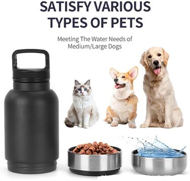 Водонепроникна пляшка для собак Dijiusidy 950 мл (чорна) - 3 в 1 з мискою для прогулянок, подорожей та кемпінгу