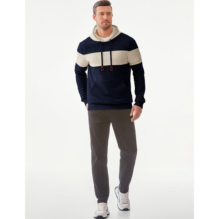 Чоловічий худі з капюшоном, довгі рукави, теплий світшот, казуальний стиль, блакитний колір, розмір XL