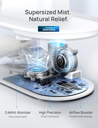 DREO Умний зволожувач повітря для спальні, верхнього заповнення, 4L великий охолоджувач туману, зволожувач з дифузором для ефірних олій та нічним світлом, 36 годин роботи, тихий ультразвуковий зволожувач для дому, білий