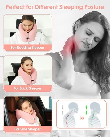 Подушка для шиї Jiaao для подорожей, 100% меморі фоам, рожева, ортопедична подушка для літака, поїзда, авто, для дорослих