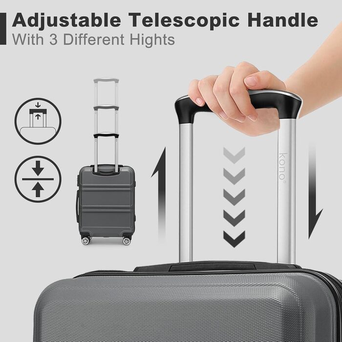 Валіза KONO 24 дюйми з TSA-замком, 4 колеса, ABS, 65×44×25.5 см, кремово-білий (сірий), 3-частинний набір