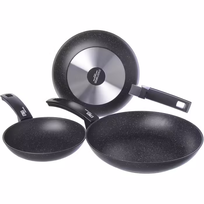 Moneta Etnea Frying Pan Set 24-28, Aluminum, Black - Stone Look, (Standard, 20-24-28 cm)