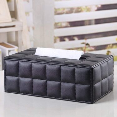KINGFOM™ Rectangular Leather Cosmetic Tissue Box for Home/Office/Car (Black)