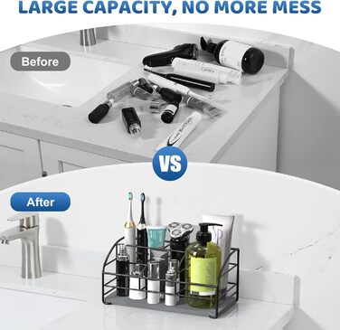 Тримач для зубних щіток Luxspire, електричний, з дренажними отворами, настінний, без свердління, для зубної пасти та насадок, 2 слоти (чорний)