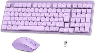 Механічна клавіатура та миша Leadsail FA98 бездротове комплект QWERTZ, 98 клавіш, клавіші Red, 1600 DPI, для Windows/MacOS/PC/Laptop (Лавандовий)