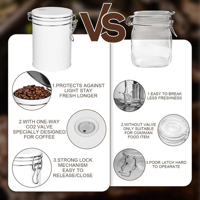 Кавова банка з нержавіючої сталі 450 мл з клапаном, вакуумна, для кави, чаю, горіхів, какао, зберігання (біла)