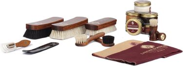 Langer & Messmer Shoe Care Set including high-quality leather care creams and horsehair brushes for effective care of your smooth leather shoes - The shoe care set for professional shoe care.