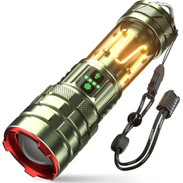 Потужний LED ліхтар 1000000 люмен, акумуляторний, з режимом кемпінгу, регулюванням фокусу, 11 режимів, довга робота від акумулятора, водонепроникний тактичний ліхтар для кемпінгу, відпочинку на природі та надзвичайних ситуацій (зелений)
