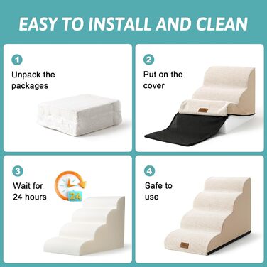 Dog Stairs for Small Dogs 50cm, Pet Stairs for Bed made of High-Density Sponge, Dog Stairs Dog Ramp with Washable Cover and Non-Slip Bottom, 40x72x50cm, 4 Steps, Beige