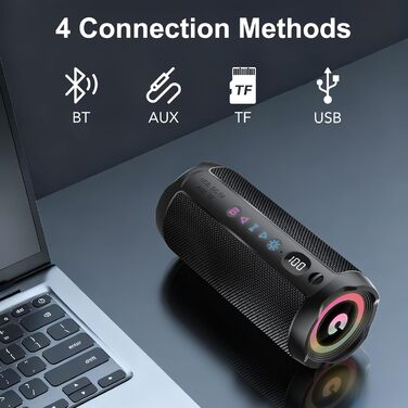 Портативна Bluetooth колонка COIOC з підсвіткою, 30W, IPX7, 30 годин, AUX, TF карта - Чорна