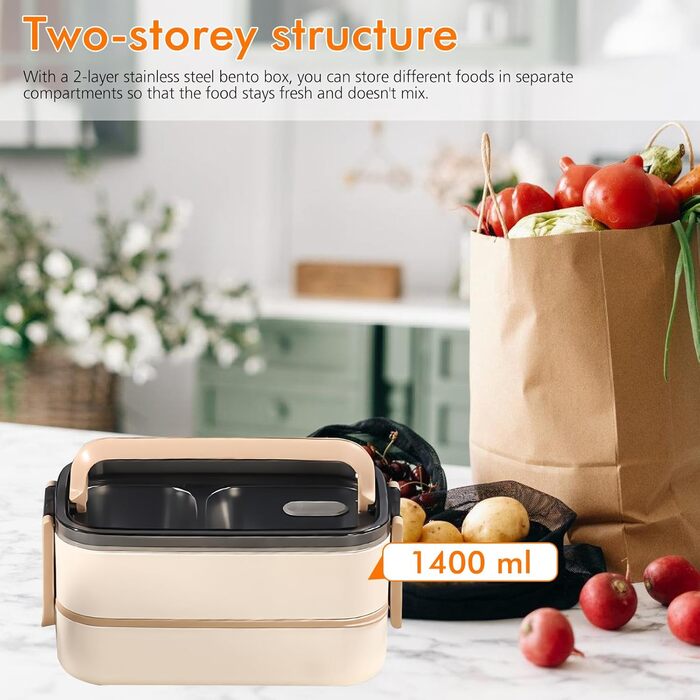 Бенто-бокс ланчбокс 2 ящики з відділеннями: Преміум ланчбокс для дорослих з нержавіючої сталі, без BPA, з посудом, ідеальний для подорожей, підходить для мікрохвильової печі, бенто-бокс для дорослих, Meal Prep