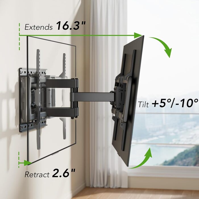 Adjustable TV Wall Mount for LED, LCD, OLED, and Plasma TVs - 26-65 Inch, Up to 50kg, VESA 400x400mm, Black